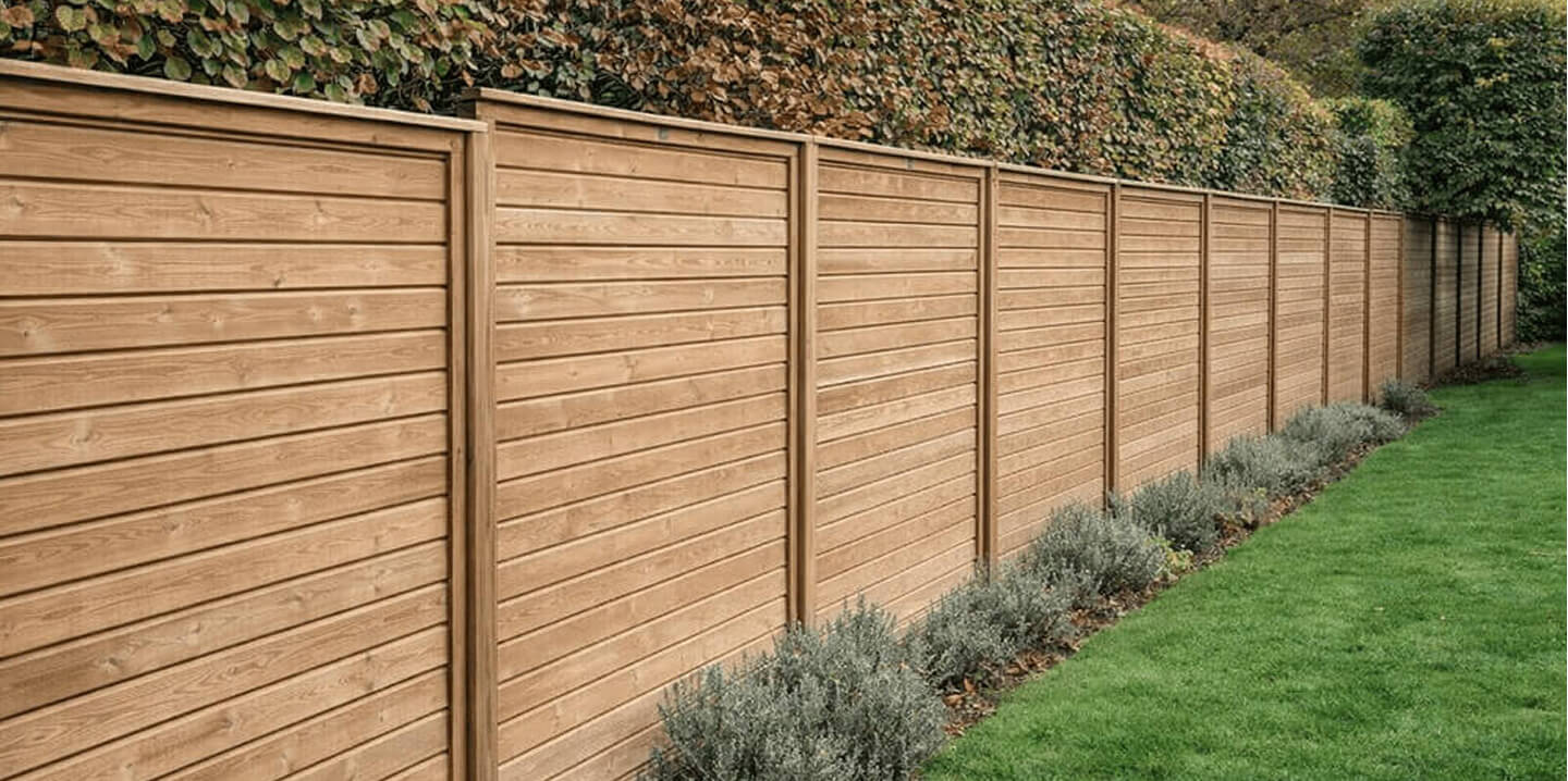 wooden-fence-in-garden-with-plants-in-front